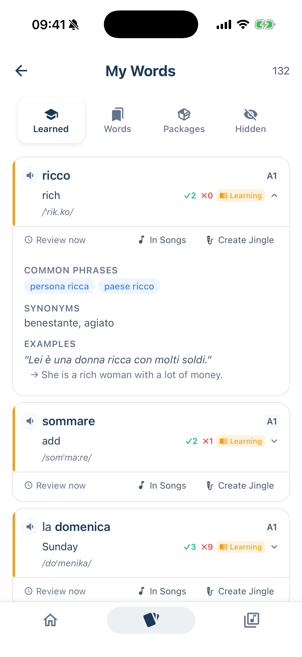 Saved words