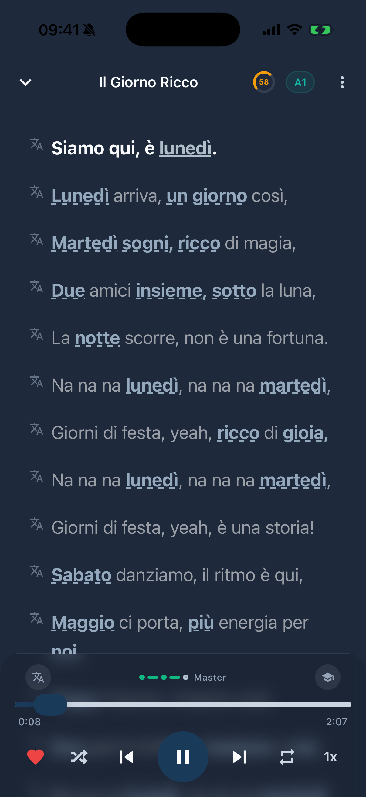 Lingotify Music Player - AI-generated vocabulary songs